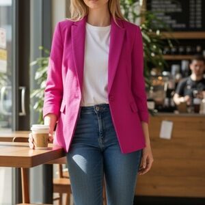 The Limited Raspberry Pink Textured Blazer XXL One Button Barbiecore Bold Office